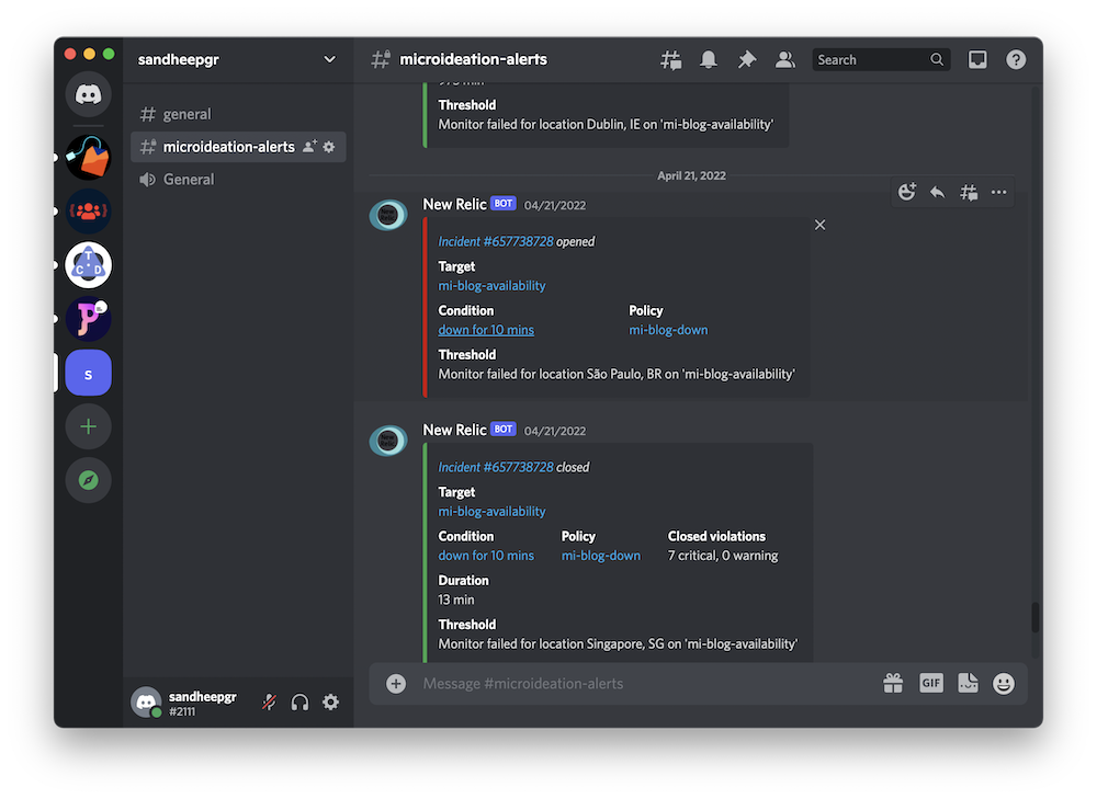 New Relic alerts integration to Discord – MICROIDEATION